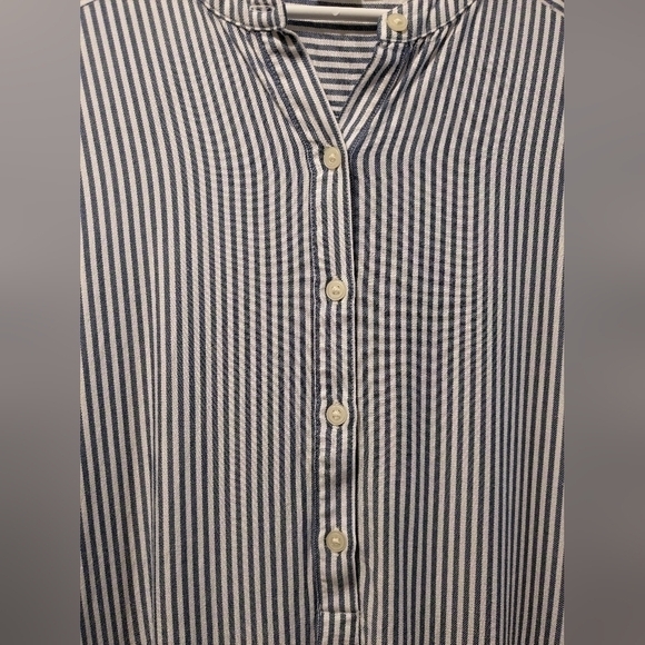 Gap Blue Striped Short Sleeve Belted Button-Up Midi Shirt Dress Preppy Nautical - Picture 7 of 11